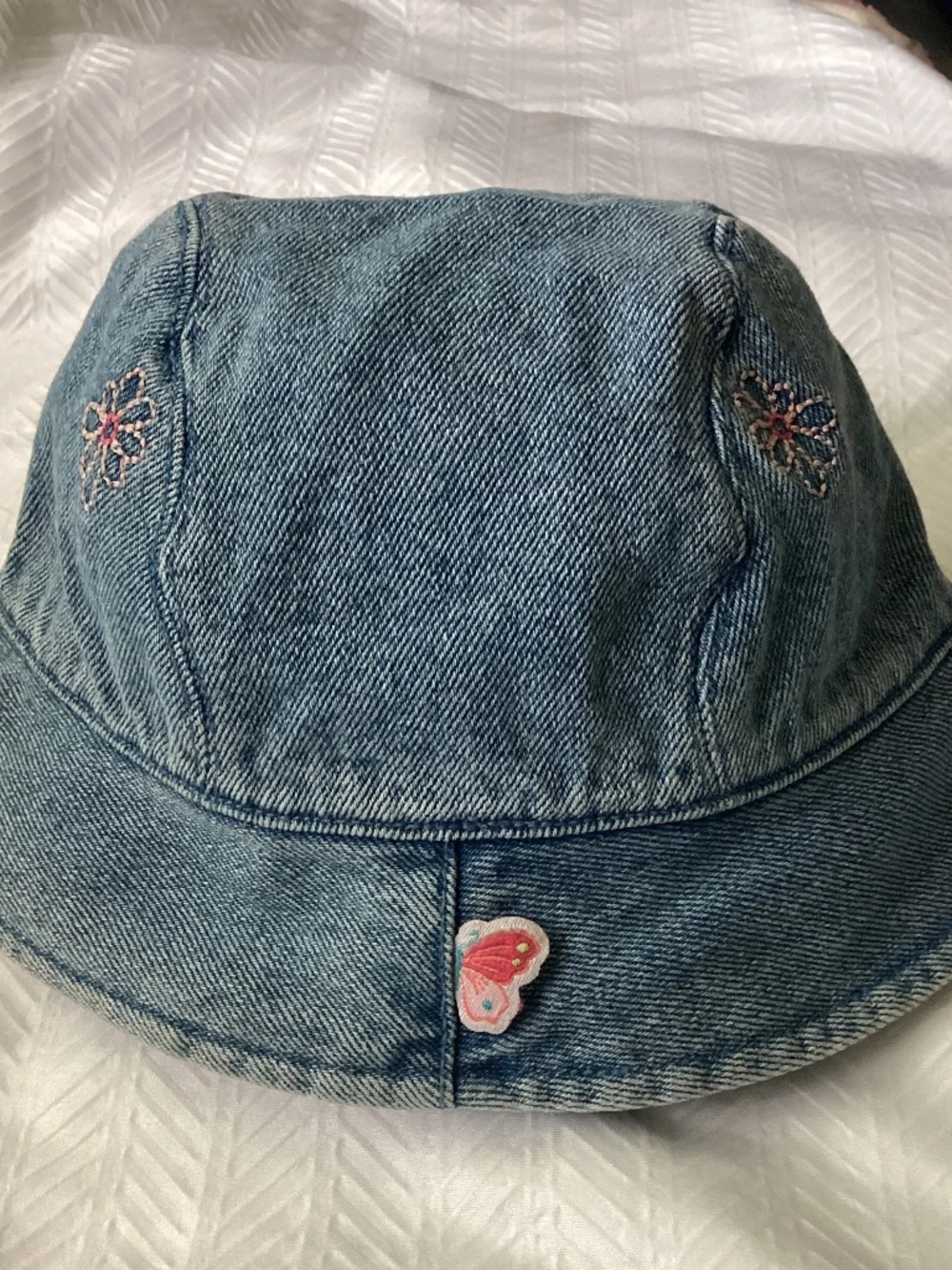 Vintage GYMBOREE Butterflies & Flowers Embroidery Denim Bucket Sun Hat S/M 3-4